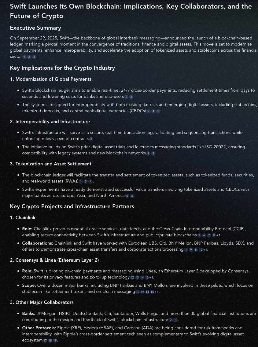 SWIFT announced they are launching their own blockchain. What does this mean for the space? Cut through the noise of CT &amp; read Messari Copilot's report: