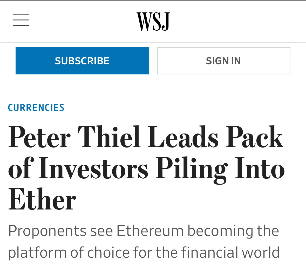 Peter Thiel sees Ethereum as a step function improvement from existing financial architecture and he’s sizing accordingly

$ETH is King. The world is its Kingdom