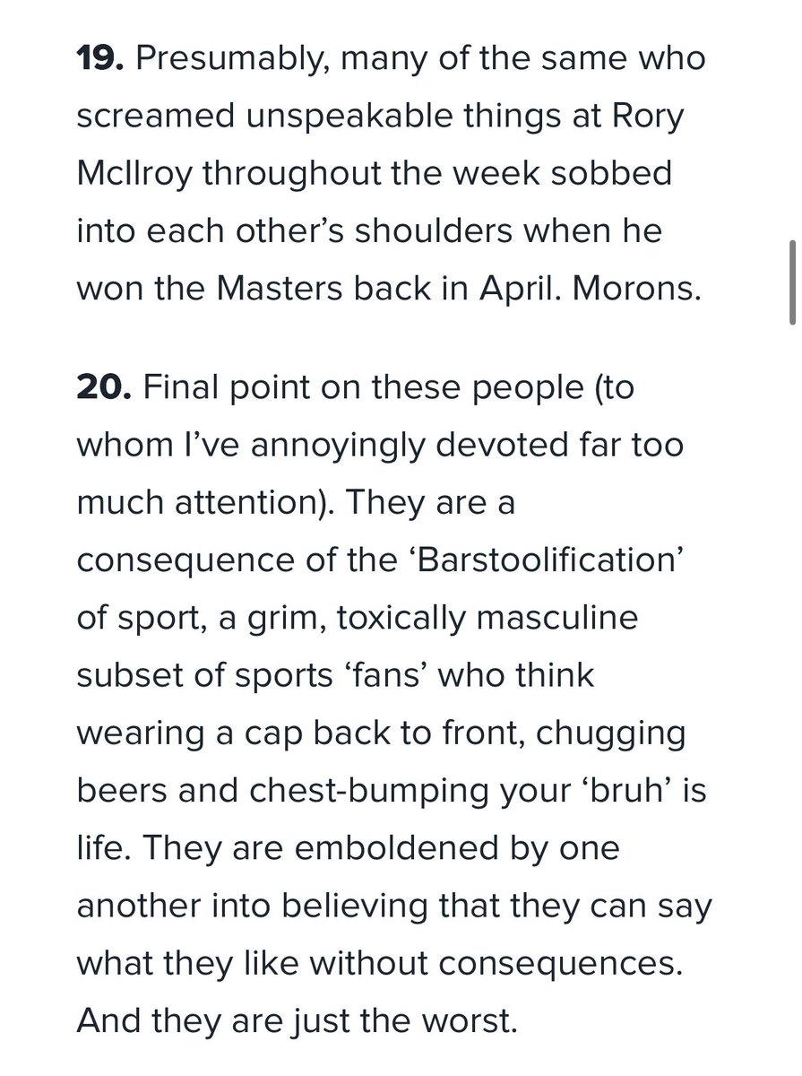 Some thoughts on the clowns who marred the Ryder Cup with their behaviour…