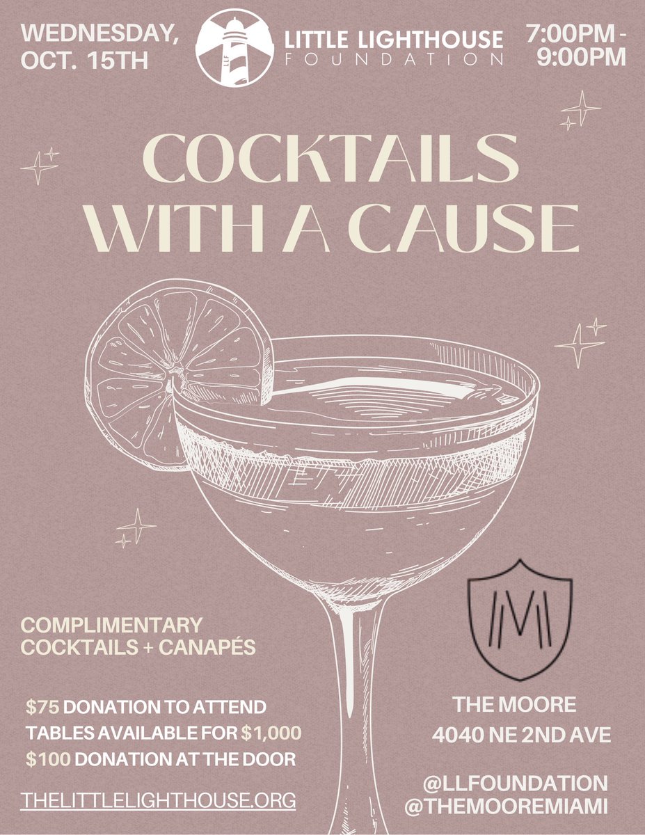 LLFNews's tweet photo. LLF’s Upcoming Fundraiser! 💙🍸🫶🏼

Cocktails With A Cause at The Moore on Wednesday, October 15th from 7:00PM - 9:00PM! ✨💛

All proceeds benefit over 1,000 underserved children at LLF’s Children's Halloween Party on Saturday, October 18th at Miami Design District's Jungle Plaza!🧡🍭👻

Donate to attend at https://t.co/ftrtVfOn2R