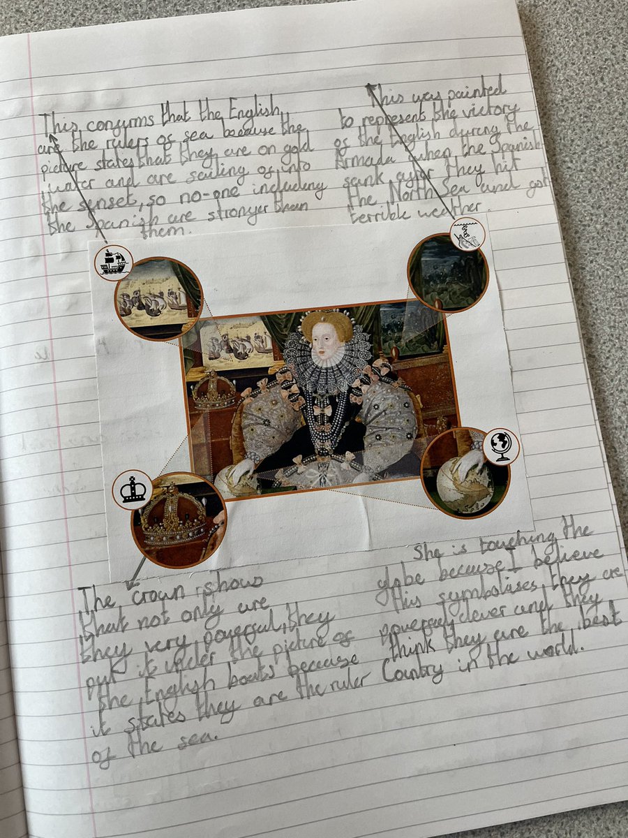 MRMICT's tweet image. Today in #Year6 we built on our Tudor enquiry.

🔹 Cause &amp;amp; consequence #retrieval
🔹 Explored the Armada Portrait as evidence of Elizabeth’s power &amp;amp; symbolism
🔹 Judged significance of her reign using lenses of people, time, change &amp;amp; reach

#TaskDesign #PrimaryHistory #History