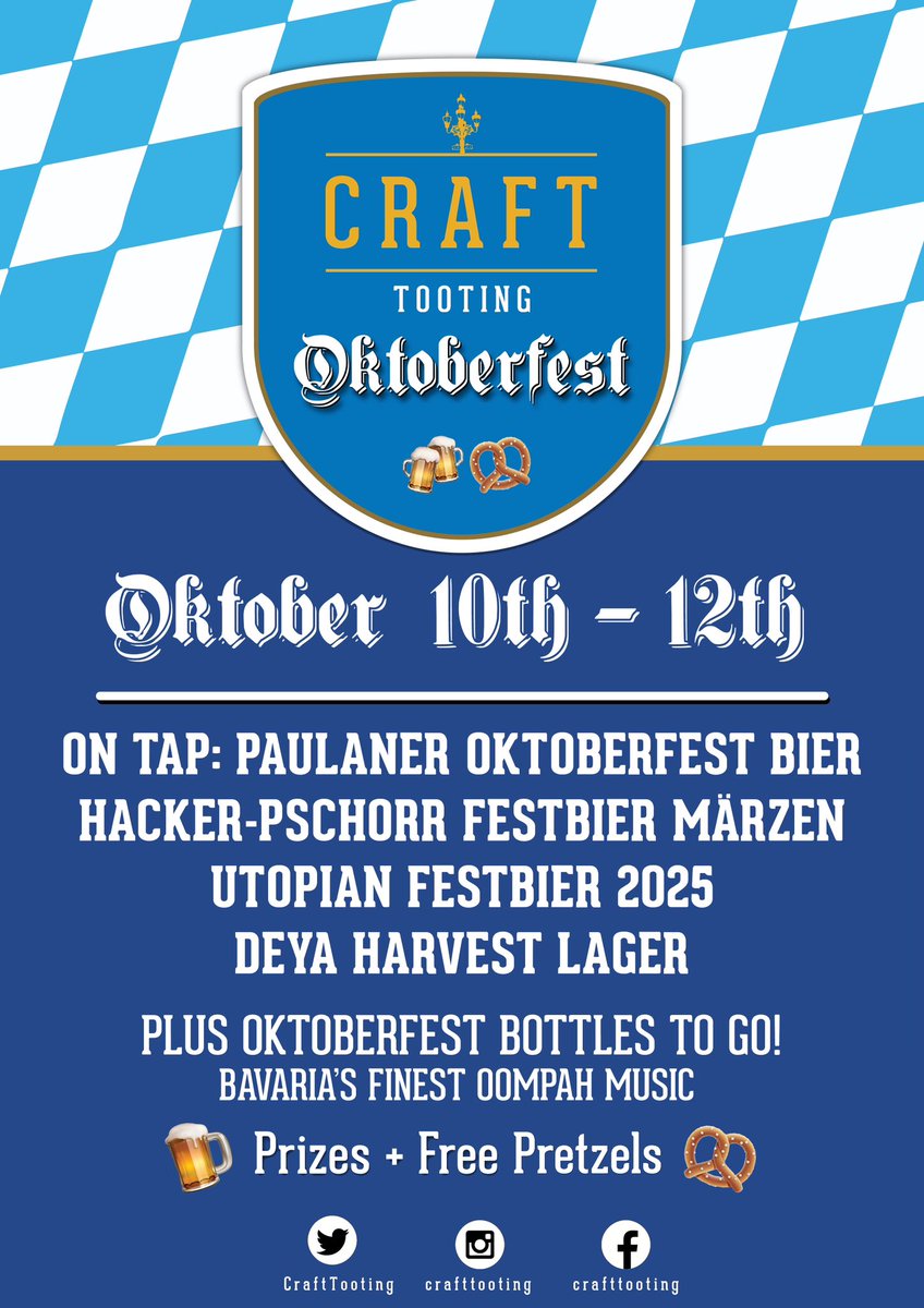 CraftTooting's tweet photo. Stick it in your diary folks, Craft Tooting Oktoberfest is coming! Oktober 10th, 11th &amp; 12th! 🍻 PROST 🍻 (held at CT II, 143 Mitcham Road) https://t.co/tfv1SRO74Q