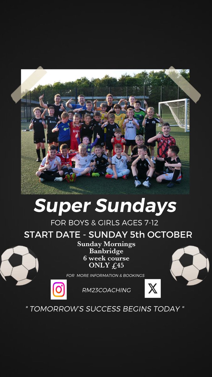Super Sundays are BACK at RM23. 

Delighted to announce our new 6 week course starts THIS SUNDAY 5th

Sunday Mornings
Banbridge 
Havelock Park 
9.30-10.30am

Limited spaces available, recommend getting booked in early as places will fill up. For bookings or info plz get in touch