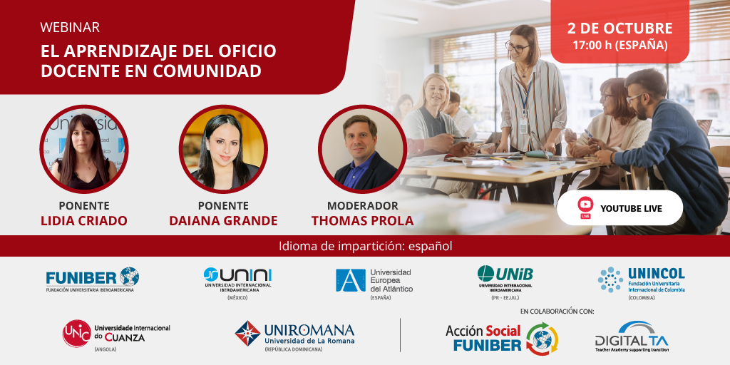 No te pierdas la mesa redonda online organizado por UNINI México «El aprendizaje del oficio docente en comunidad» . 

🗓️ 2 de octubre
🕓 17:00 horas (España) 
🔴 Transmisión en vivo en el canal de YouTube de FUNIBER.

Más detalles: 👉fnbr.es/cuo