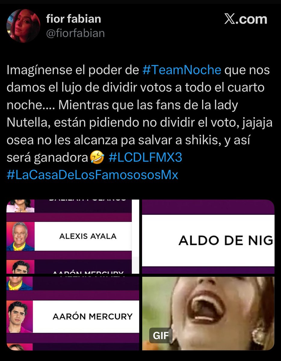 NetoElGay's tweet photo. @fiorfabian Las fans de Aldo no dividieron votos, solo los fans de Aaron le dieron votos a Alexis, y dejaron al mueble en la final https://t.co/EG2HAr9yVe