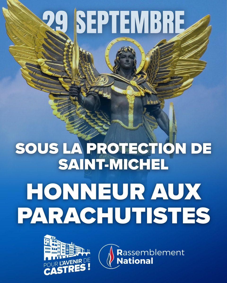 FlorianAzema_81's tweet photo. En ce 29 septembre, nous rendons hommage à Saint-Michel, patron des parachutistes.
À #Castres, nous avons l’honneur et la fierté d’accueillir le prestigieux 8e RPIMa, dont l’engagement et le courage font la réputation de notre ville bien au-delà de nos frontières.
#8RPIMA https://t.co/kNo8lx3mPP