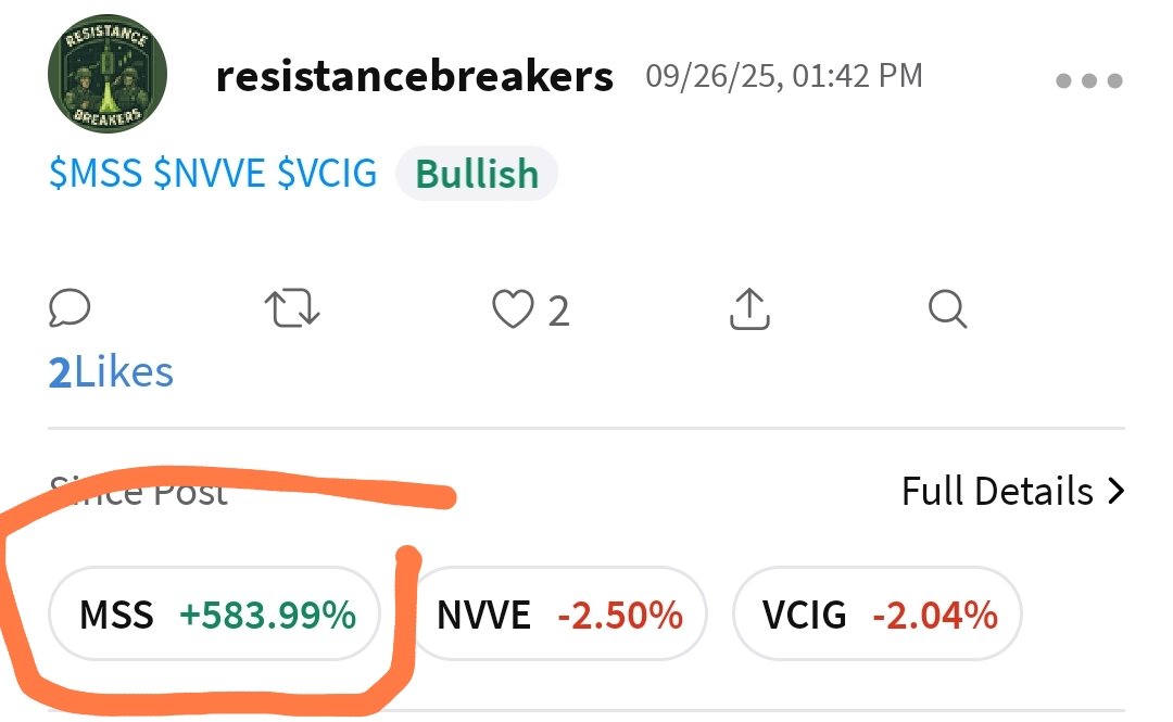 $MSS did you catch our suggestion on Stocktwits? 2 days and booom 584%🪖🫡