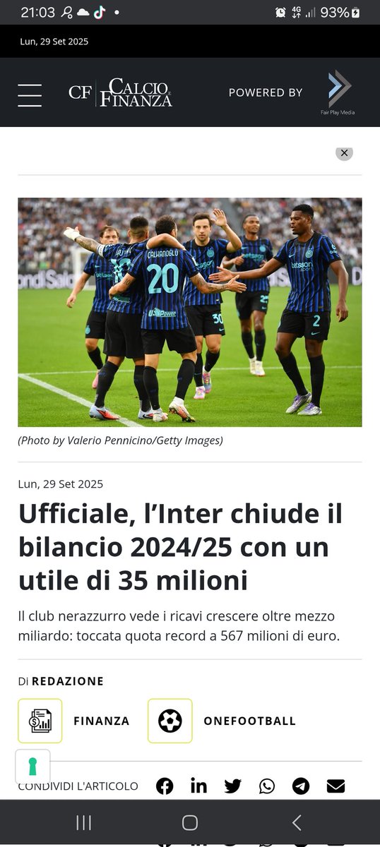 Ricavi record x la serie A, 567 milioni,  e bilancio in utile dopo tanti anni, direi che è  stato fatto un grande lavoro dal club 👌💪🖤💙