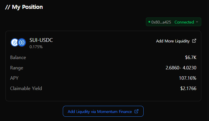 이렇게 하는 거 맞나요...?
NFT나 P2E 는 열심히 했었는데 디파이는 진짜 젬병이네요,,,
수이 생태계도 게이밍쪽만 보다가 최근에 이블린이나 모멘텀을 통해 좀 더 알게 돼서 좋은 것 같습니다.
선배님들은 어느정도씩 예치하셨나요...! 
<a href="/MMTFinance/">Momentum</a>