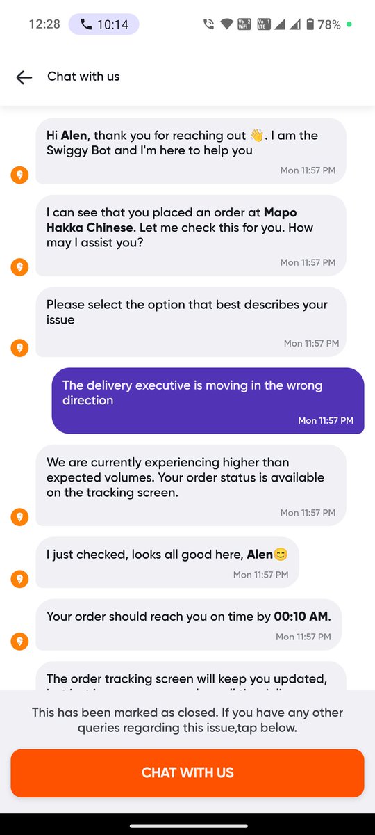 AlenChacko18's tweet photo. @SwiggyCares @Swiggy @harshamjty If you can't deliver please cancel the order and let a man sleep peacefully knowing his order won't be delivered.
Any man can make mistakes but only an idiot persists in his error - Marcus Tullius Cicero
#BreakingNews #hungry #INDvsPAK https://t.co/FLJ6XmznfC