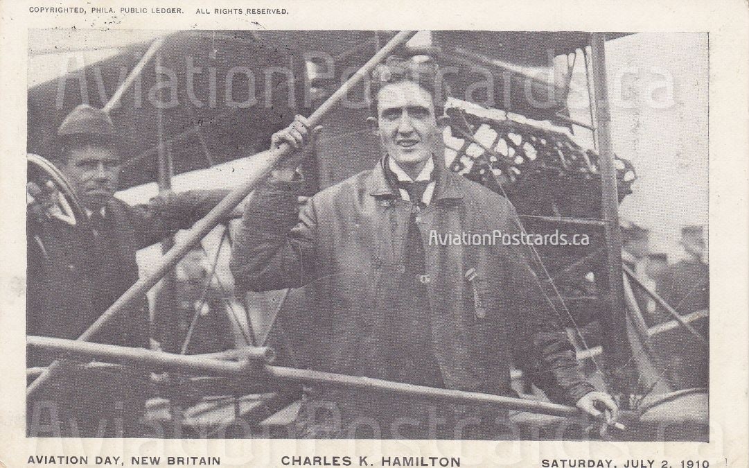 MarjeMolder's tweet photo. Today's #PostMarkMonday is on an #antique #PostCard titled 'Aviation Day New Britain, CONN. Saturday July 2, 1910' showing #aviator #CharlesKHamilton in front of his #aeroplane It was
posted from #Hartford #Conneticut July 4 1910 #cancel #deltiology #philately #stamps #PostMarks https://t.co/WpS7W0ri1x