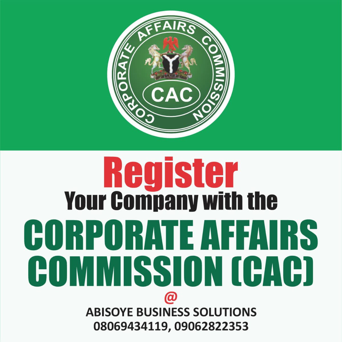 BUSINESS OWNERS&amp; ORGANIZATIONS!* 🚨

The *Corporate Affairs Commission (CAC)* is increasing registration fees starting *October 1st*

✅ *Business Name Registration*
✅ *Company Incorporation*
✅ *Churches &amp; Associations*
✅ *Clubs, NGOs &amp; Societies*
