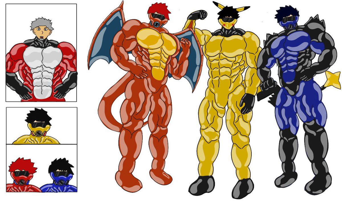 Roberexs's tweet photo. My Oc's In pokemon latex suit
🟫Kanata ( pikachu )
🟧Tayler ( Charizard )
🟦Dylan ( luxray )
.
.
.
#rubber #rubberboy #rubberdoll #rubbertransformation  #latextransformation #latexmodel #latexdoll #latexboy #latexcosplay #cartoon #anime #character #digitalart #originalcharacter https://t.co/urUd4D7GpN