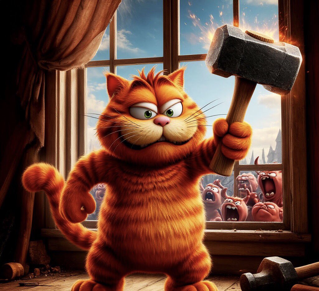 кот размахнулся и каааак закинит кувалду к чртям собачим за окно ...и услыхал чо черти собаччи завизжали и забегали от страху