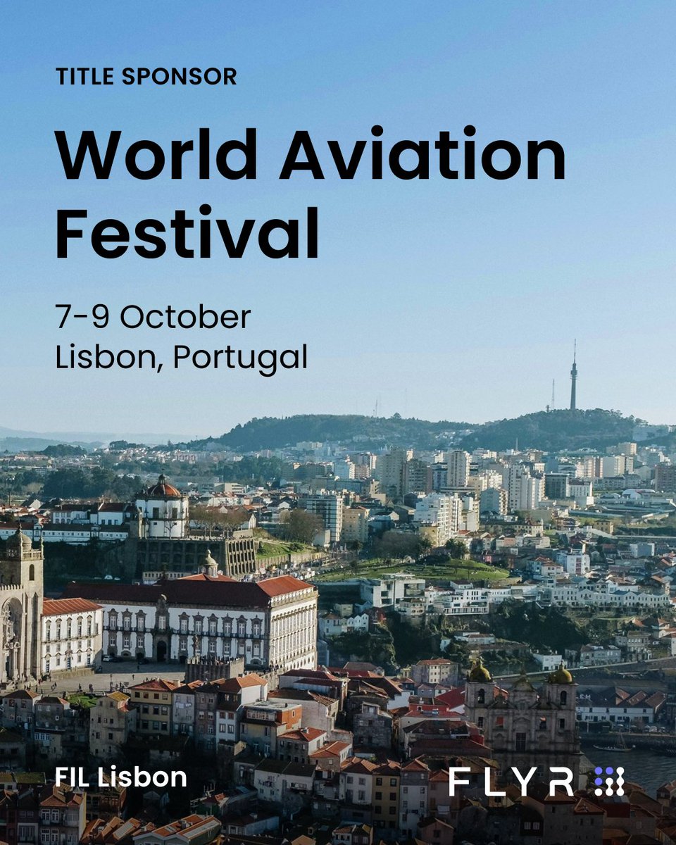 FLYR is proud to return as Title Sponsor for World Aviation Festival, where we'll be hosting sessions and exhibiting next week! 🙌

We'll see you at FIL in Lisbon.

#AviationFest