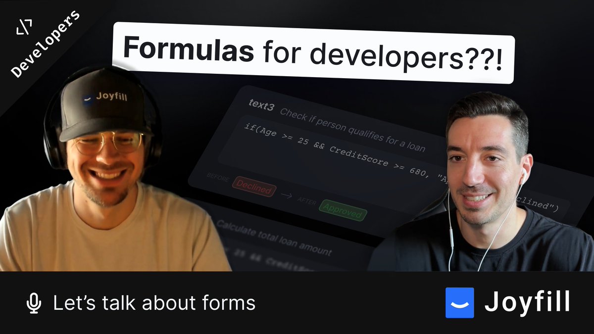JoyfillHQ's tweet photo. A live discussion about our most recent feature released — Formulas — and exposing the foundational “wisdom engine” that powers it all.

The burning question: Will Wisdom power more than just forms?!

Watch the video → https://t.co/sUtpdcLqjT #form #formulas #Development #javascript