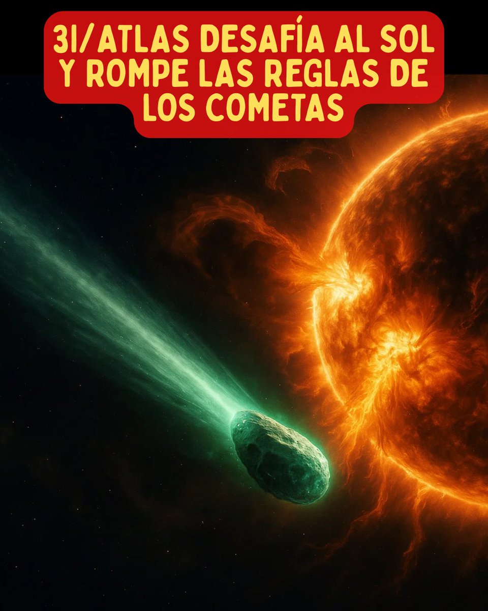 OvniChile1's tweet image. 🚨 3I/ATLAS desafía al Sol
Un CME habría destruido cualquier cometa… pero él siguió intacto. Resplandor verde, CO₂ alto y conexión con la señal Wow!
¿Cometa normal o algo construido para sobrevivir al viaje? 🔭💚
#3IATLAS #WowSignal #Astronomía #Ovnis