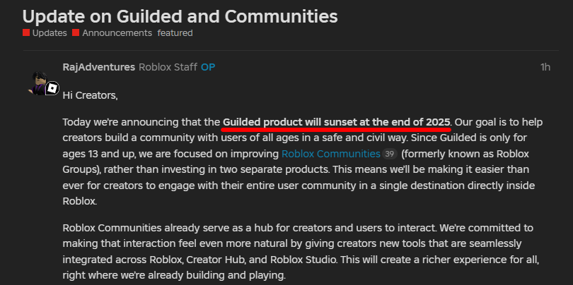 RedLegendDev's tweet image. I think it&apos;s the worst Roblox decision... But... I will keep Guilded on my Heart Forever... 💔