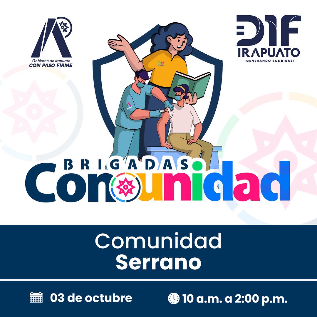 ¡Atención, vecinos de la comunidad Serrano! 📢
Este 03 de octubre, acompáñanos a las Brigadas Con Unidad del DIF Irapuato.
🕙 Horario: de 10:00 a.m. a 2:00 p.m.

Ven con tu familia y aprovecha los servicios gratuitos que tenemos para ti. ✅

#ConUnidad #BrigadasComunitarias