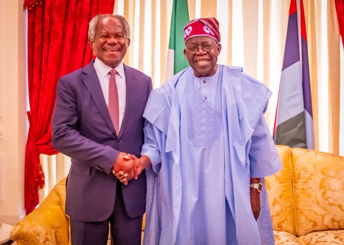 President Bola Ahmed Tinubu receives in audience  Bayo Ogunlesi (Chief Executive Officer, Global Infrastructure Partners; Senior Managing Director, BlackRock) and Hakeem Belo-Osagie at his Residence in Lagos