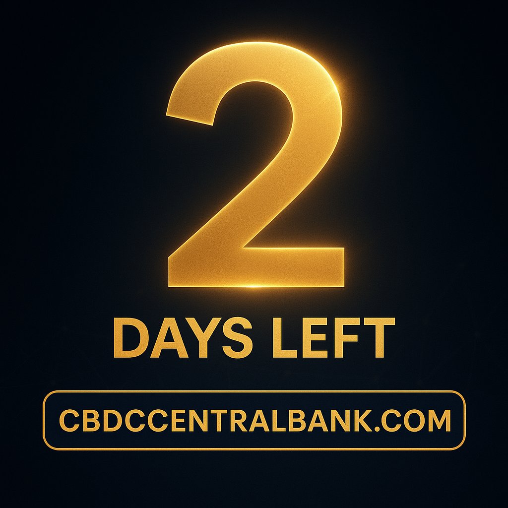 ⚡️ Only 2 days left until the auction of CBDCCENTRALBANK.COM.
The chance to own a domain that embodies the future of finance, power, and innovation. 🌐💳
Time is running out. Will you be the one to claim it?

#CBDC #Auction #Crypto #Finance
