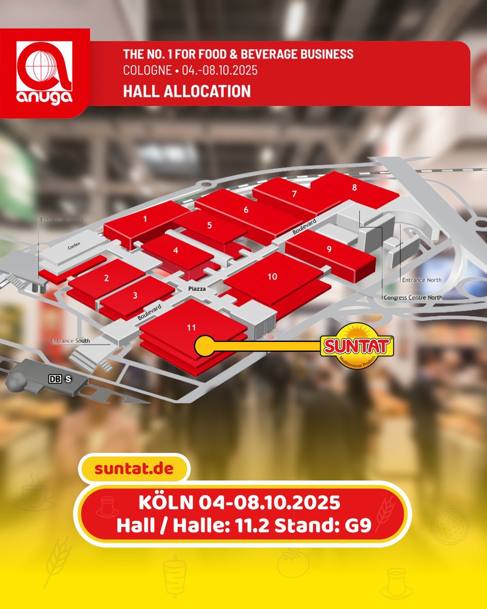 suntat_de's tweet photo. SUNTAT, dünyanın en büyük gıda fuarı ANUGA 2025’te yerini alıyor.

📍 Köln, 04 – 08. 10. 2025 
📌 Hall 11.2, Stand G9

SUNTAT präsentiert sich auf der weltweit größten Lebensmittelmesse ANUGA 2025.

Sizleri standımızda ağırlamaktan memnuniyet duyarız. ✨ https://t.co/gTbvCwuEG3