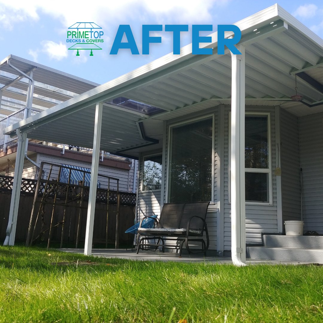 PrimetopC's tweet photo. Before ➡️ After: No more leaks, just sleek!
We sealed the fascia + added a glass panel = sunlight + style in one patio cover upgrade. 🌞✨
#PatioCovers #BeforeAndAfter https://t.co/2HzVIWyIu0