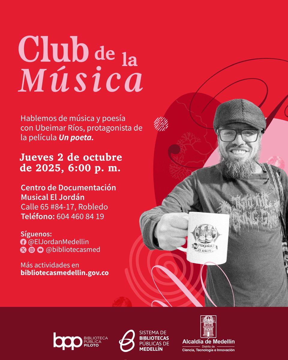 🎬Vamos a conversar con Ubeimar Ríos sobre su amor por la docencia, la poesía, el rock, los conciertos y lo que ha significado su experiencia en el cine como protagonista de la película “Un poeta”. 

¡Los esperamos! Entrada libre con inscripción previa:👉🏼 bit.ly/UNPOETA