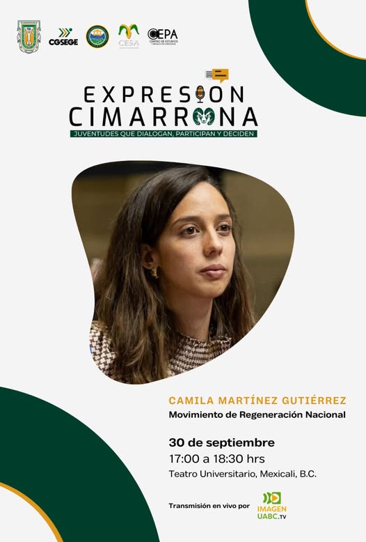 FCSyP_UABC's tweet photo. ¡Mañana!  Continuamos con el tercer encuentro con Partidos Políticos del Foro “Expresión Cimarrona: Juventudes que dialogan, participan y deciden” 
📷 Participa: Camila Martínez Gutiérrez, representante del Partido Movimiento de Regeneración Nacional https://t.co/wwiazFzUjM