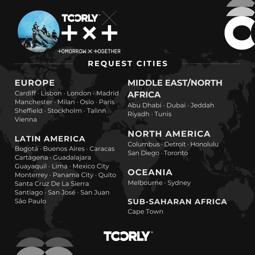 The ACT: Tomorrow World Tour is underway and MOAs know <a href="/TXT_bighit/">TXT OFFICIAL</a> journey can go even further⭐️

From MENA to Latin America, Oceania and beyond, fans are teaming up to prove that demand for Tomorrow X Together exists far past the announced tour dates. 

Every request counts