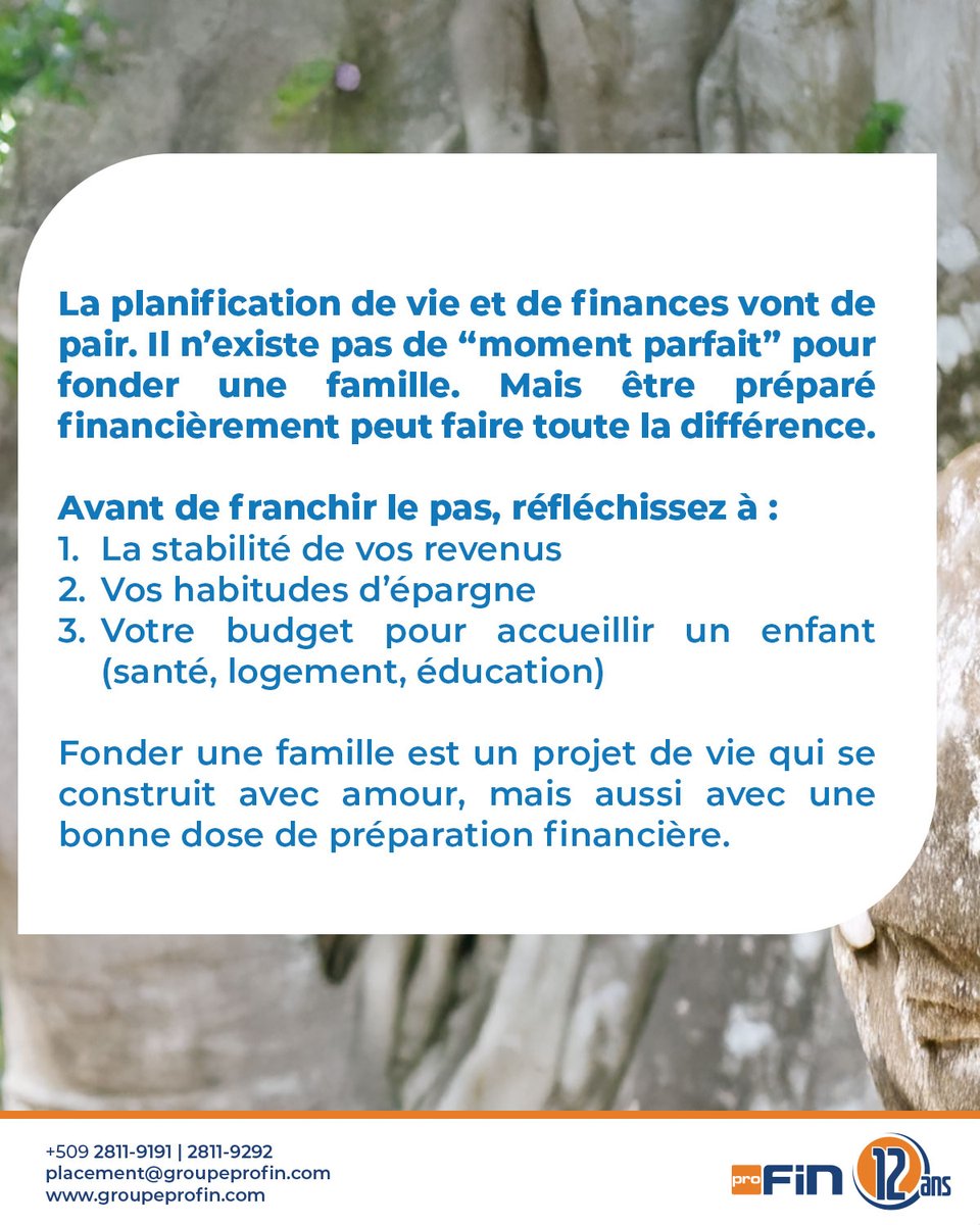 GroupeProFin's tweet image. Fonder une famille : un choix de cœur… et de préparation financière.
Nos conseillers sont là pour vous proposer des solutions financières sur mesure pour votre famille. Appelez dès aujourd’hui au (+509) 2811-9191 ou au (+509) 2811-9292 pour prendre un rendez-vous .…