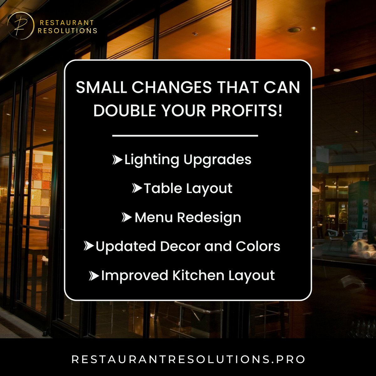 RRezolutions's tweet image. Small changes lead to big results.  A profit jump doesn’t require a full overhaul, just smarter moves. From menu tweaks to marketing upgrades, small changes can lead to major gains. Let’s make this your most profitable year yet.
restaurantresolutions.pro