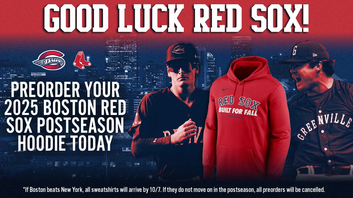 Wishing the @redsox good luck as they head into the Postseason! 

To help cheer the team on, gear up with our 2025 Boston Red Sox Postseason hoodie, available for preorder* NOW at 
drive.milbstore.com/products/bosto…