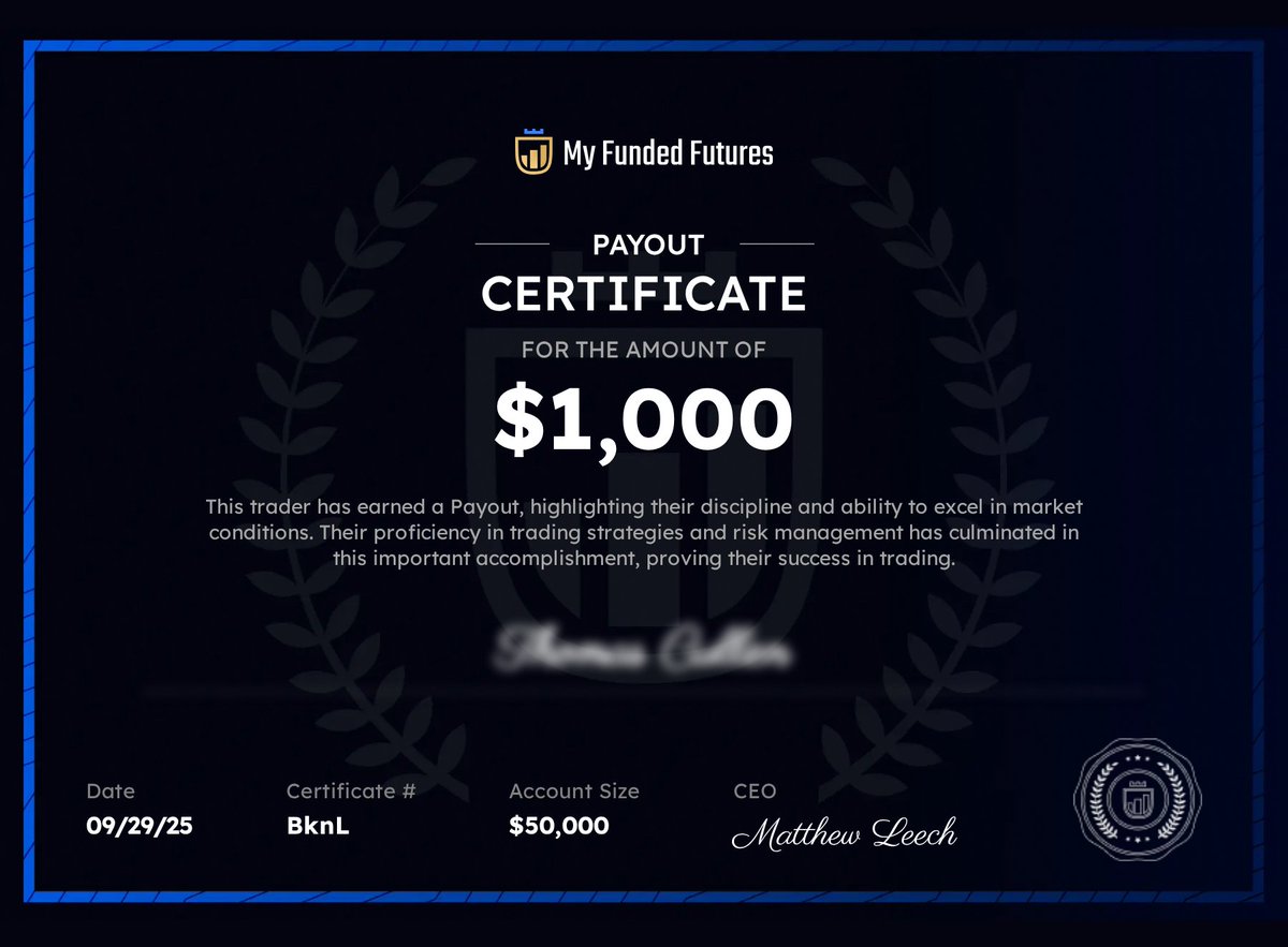 SilverBulletNQ's tweet photo. Core Giveaway 50k -> $1000 Payout
Requested and received in 24 minutes. Very fast @MyFundedFutures https://t.co/zbfrJ1Dc0p