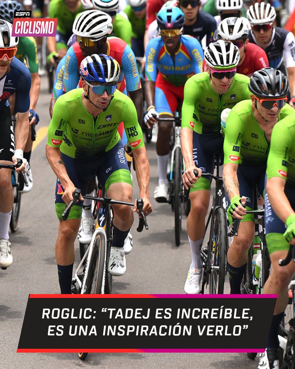 ESPNCiclismo's tweet photo. Primoz Roglic se rindió ante el nuevo logro de su compatriota en #Kigali2025. 🇸🇮

🗨️"Tadej Pogacar es increíble, tengo mucho respeto por él. Verlo correr así es una inspiración, lleva al equipo a querer elevar el nivel". https://t.co/keS1bVsZsT