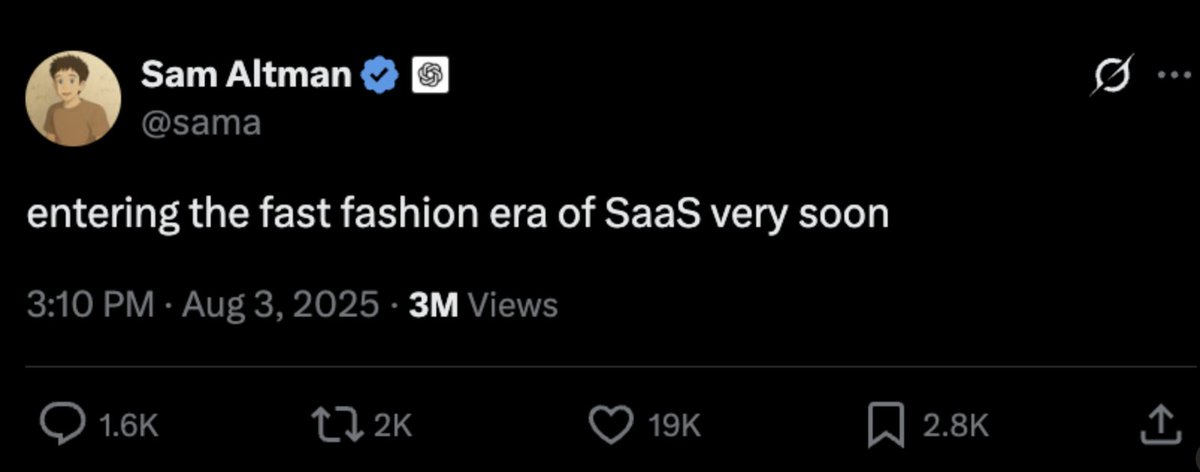 He’s right. Spinning up apps is easier than ever. but the problem is that most of these products are disposable. 

The next wave of winners won’t just ship fast -- they’ll build depth, trust, and staying power

otherwise we’re just filling our SaaS closets with junk.