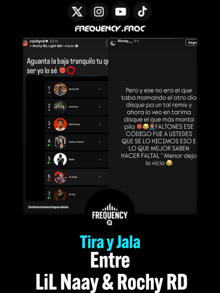 frequencyfrqc's tweet photo. Que opina el público 🔥?
.
.
.
.
#rochyrd #lilnaay #tiradera #beef #music #génerourbano #TrapLatino #trap #rap #Viral #paratí #farandula https://t.co/dH0XwabgT9