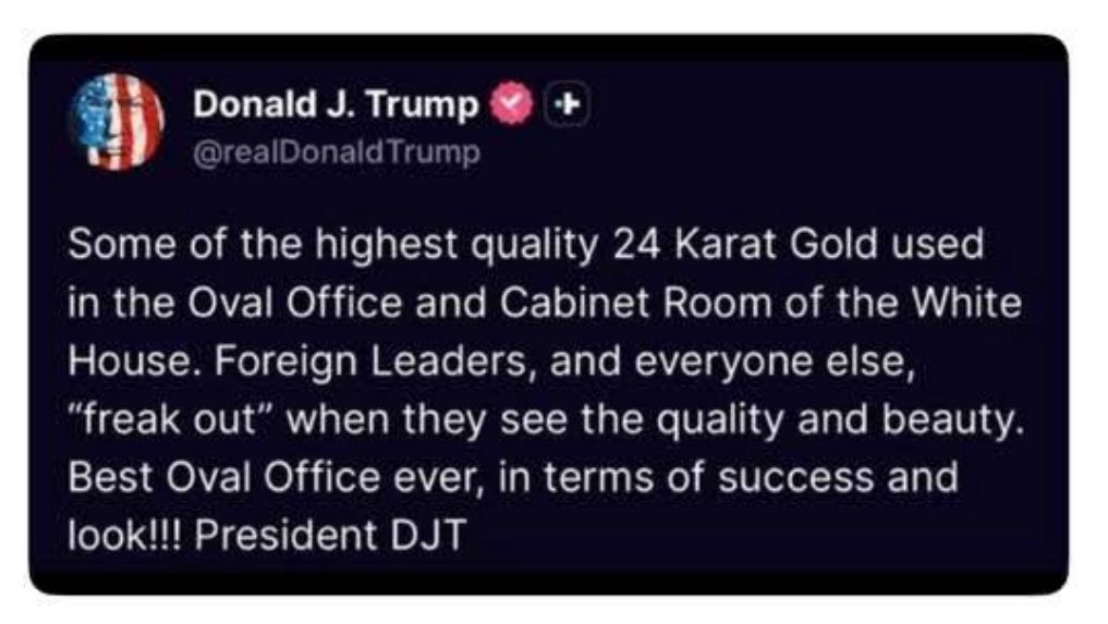 Americans can’t  afford to buy groceries or a house … but hey…the Yellow Corrupt Crypto King has fur covered sinks and acres of fancy gold on the walls.  #maga