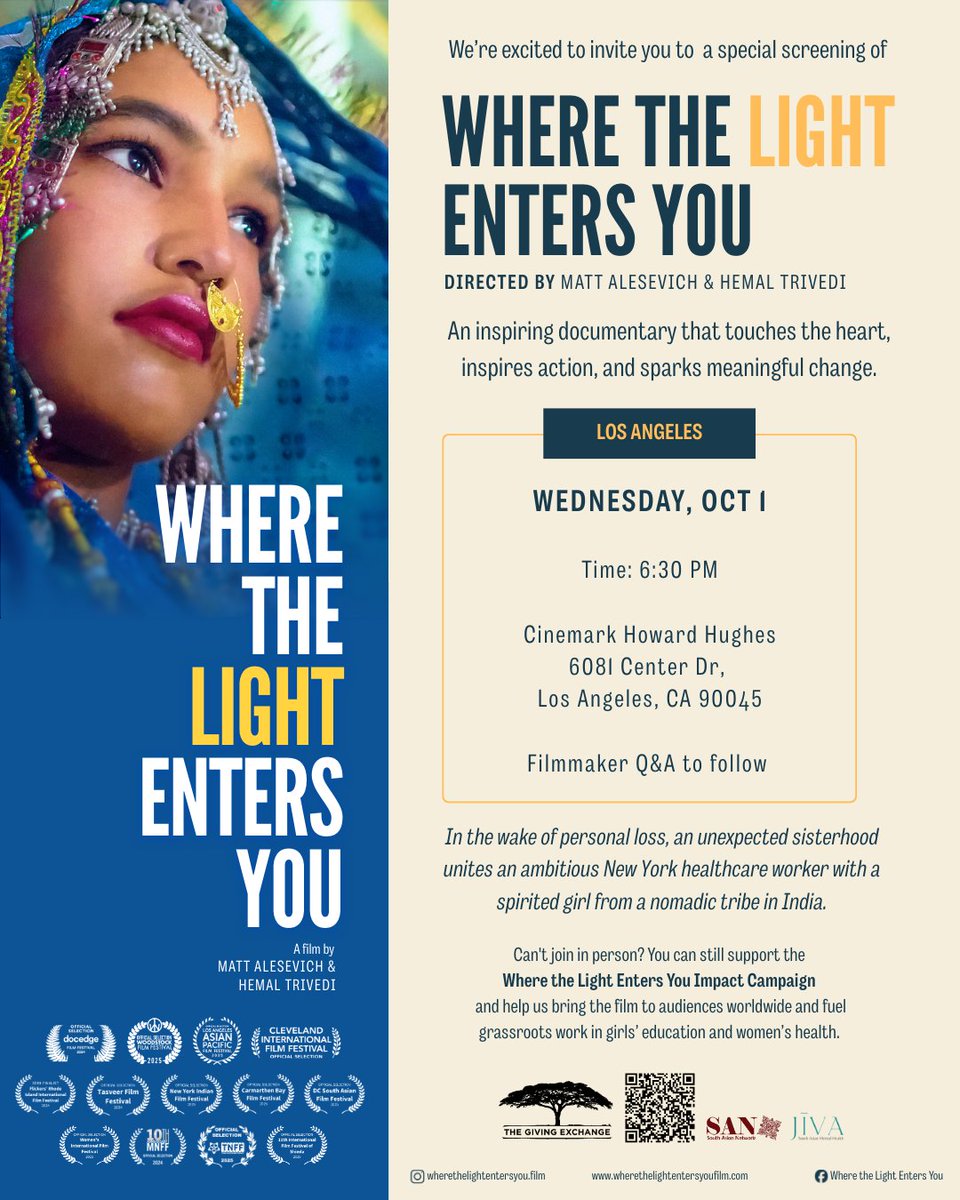Join the filmmakers of the short doc Where The Light Enters You this Wed Oct 1 at Cinemark Howards Hughes theater in LA for this special impact screening. 
Use code THELIGHT_IFFLA for $15 off tickets!
Buy at: luma.com/v7cgs6hh