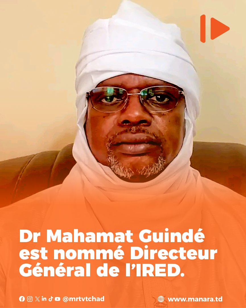 mrtvtchad's tweet photo. 𝗡𝗢𝗠𝗜𝗡𝗔𝗧𝗜𝗢𝗡: Par décret No 2460/PR/PM/MEPA/2025 du 29 septembre 2025, Dr Mahamat GUindé est nommé Directeur général de l’Institut de recherche en élevage pour le développement (#IRED) en remplacement de Dr Abdel-Aziz Arada Izzédine.
#mrtvtchad #mrtv #Tchad #Nomination https://t.co/p5QMXnx3eE