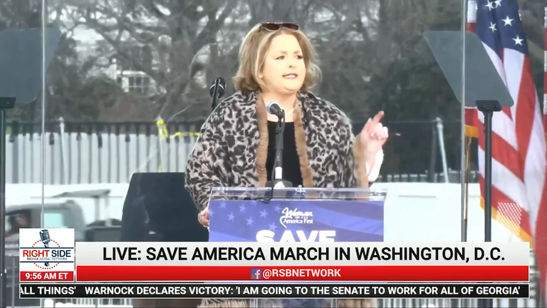 <a href="/RonFilipkowski/">Ron Filipkowski</a> Amy Kremer organized the rally at the Ellipse on Jan 6, the pretext that drew the mob to DC for the Capitol attack. Here's Amy on Jan 6: "hello, Deplorables!" "Stop the Steal!" "We know there's voter fraud". She spent the attack drinking in the Willard but she knew what was up.