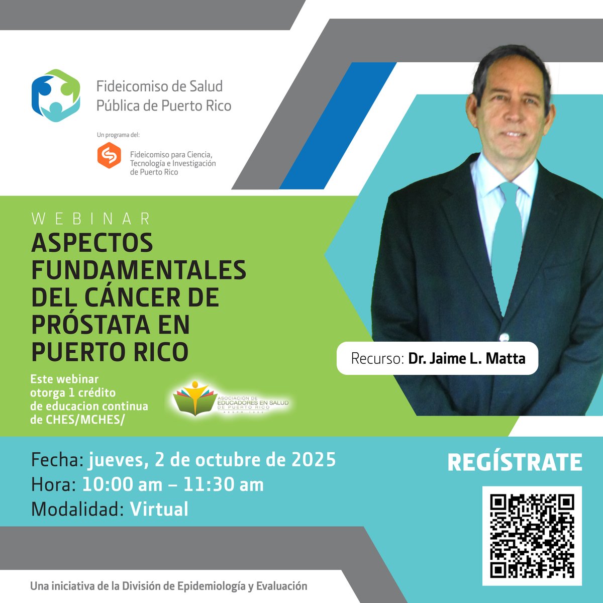 PRPHInstitute's tweet photo. 💻 #Webinar de Octubre | Organizado por la División de Epidemiología y Evaluación

¡No te pierdas este evento virtual gratuito! Obtén 1 crédito de educación continua CHES/MCHES por participar.

🔗 Regístrate aquí: https://t.co/rdrrecXXx3 o en el enlace en la descripción. https://t.co/tJXz4KP6Sx