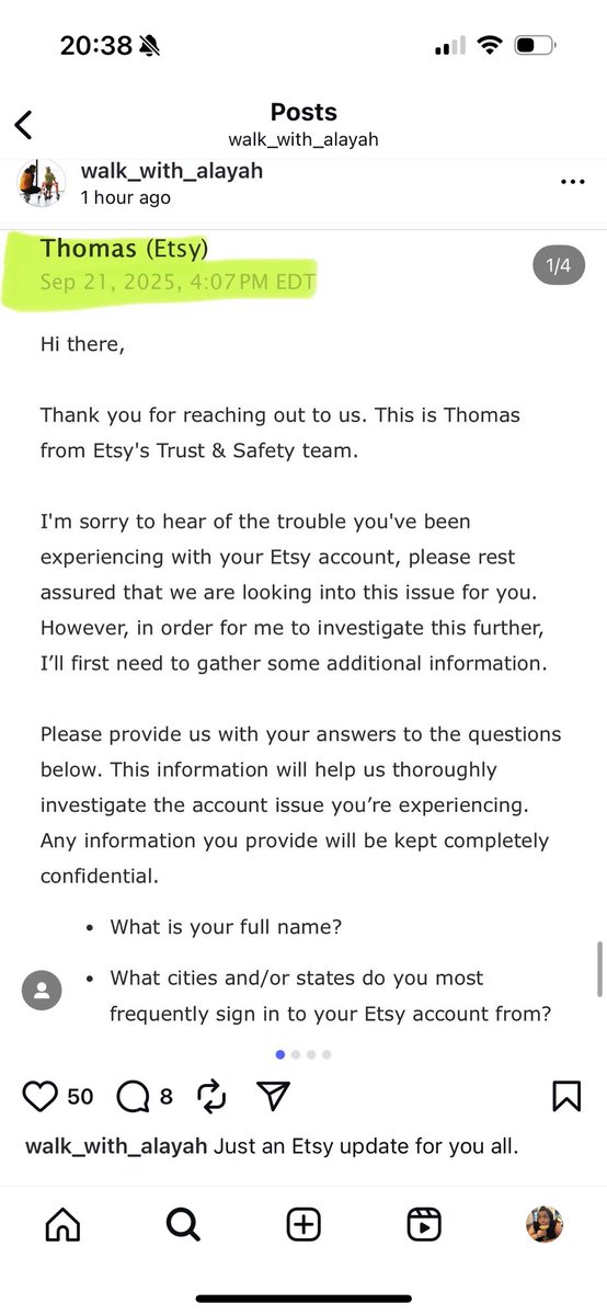 bolding1987's tweet photo. @Etsy Do better! This little girl is raising money to help with her physio and you have banned her account and given no response just a standard reply day after day!! @LandoNorris @LN4 @NataliePinkham @McLarenF1 @ZBrownCEO #walkwithalayah #footdoon #lando #mclaren https://t.co/qurYz7SdM8