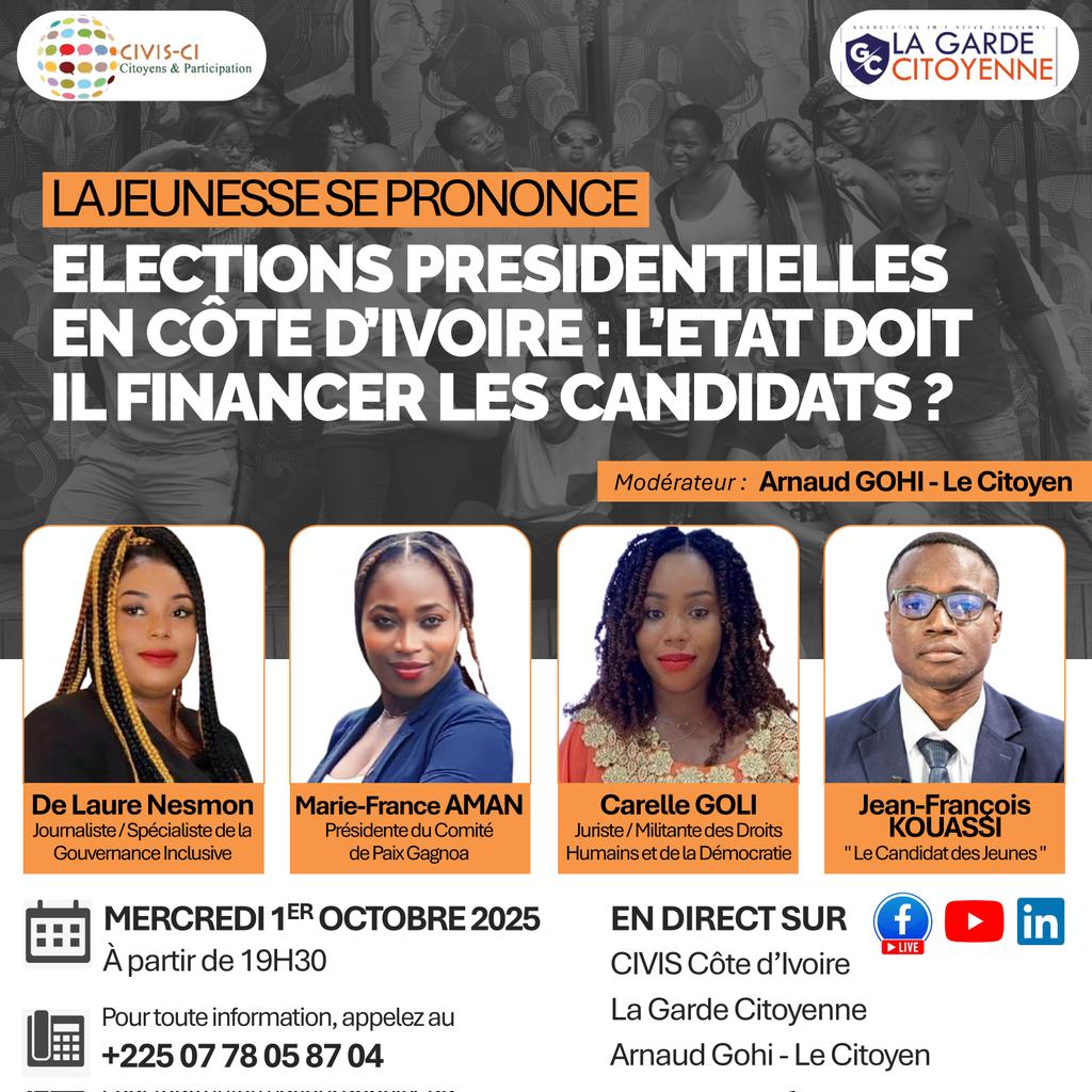 CivisCI's tweet photo. 🇨🇮 ✅️ #Presidentielle 2025 : Financement public des candidats et des partis politiques. 
✅️ 🎙Que pensez-vous de cet acte ?📣

#electionpresidentielle #democracy  #transparency #gouvernance https://t.co/fIJ2mBn4gn