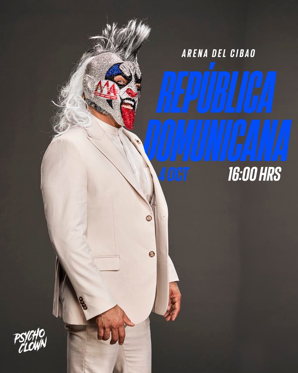 RD 🇩🇴 | SÁBADO 4 de octubre, nos vemos! ¿Listos para la Potencia Mundial de la Lucha Libre? #TotalmentePayasos 
-
RD 🇩🇴 |  See you on SATURDAY October 4! Are you ready for the WorldWide Power of Lucha Libre?