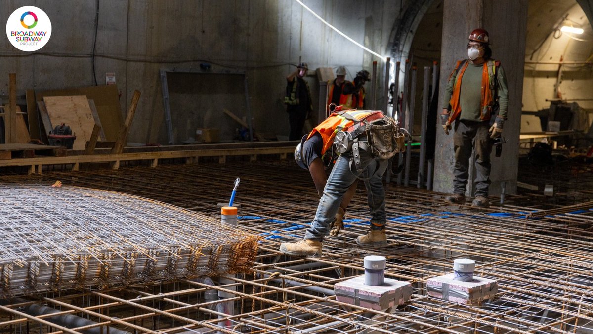 Here at Oak-VGH Station, workers are installing rebar for the train platform. After the rebar is installed, concrete is poured to create a slab. 

The concrete has now been poured, completing this section for the train platform!
