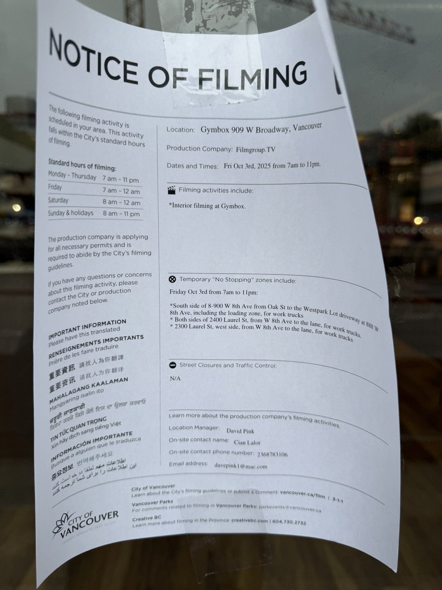 spawnsteryvr's tweet image. Notice of filming at my gym - 909 W. Broadway @yvrshootstweets 
Probably another Lululemon commercial