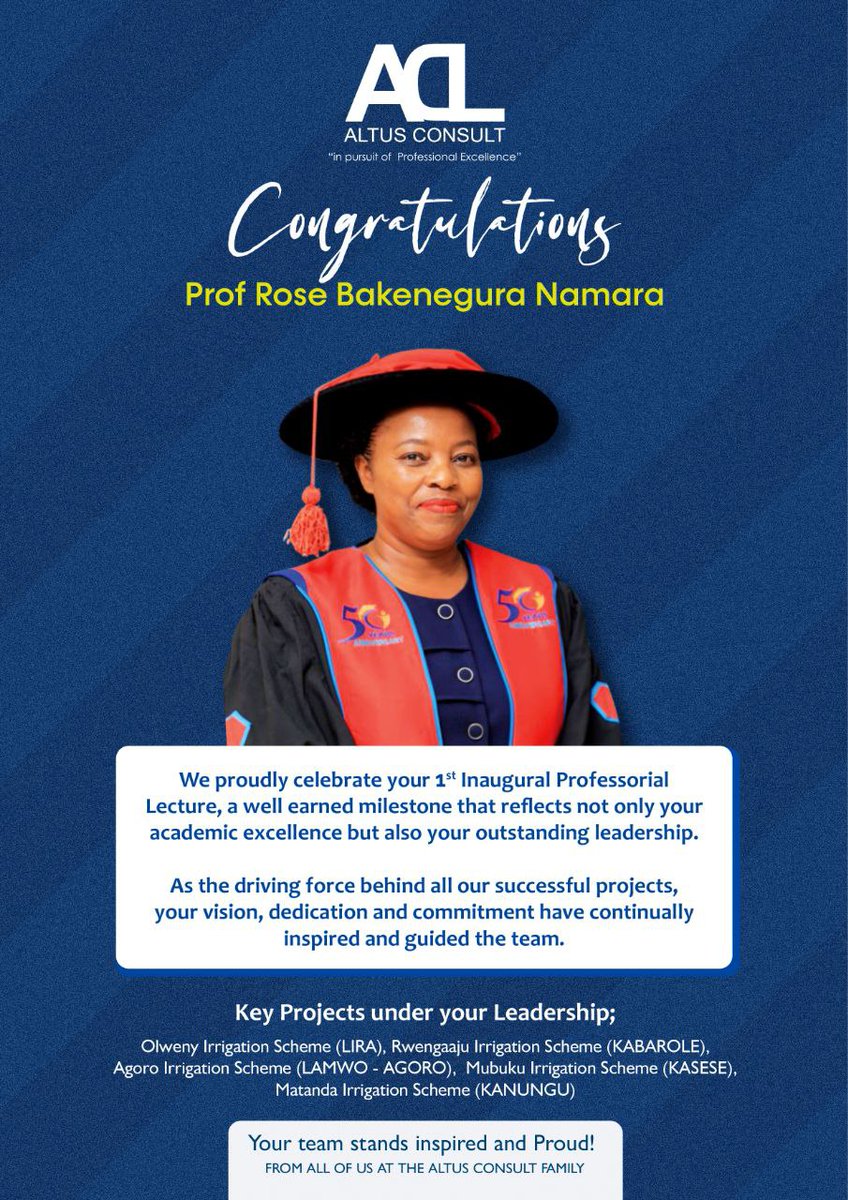 Congratulations Prof. Rose B. Namara  upon your First Inaugural Professorial Lecture that marks a stellar achievement in your academic journey. Your dedication, expertise, leadership and passion to inspire is a testament to your outstanding contributions to all our projects.