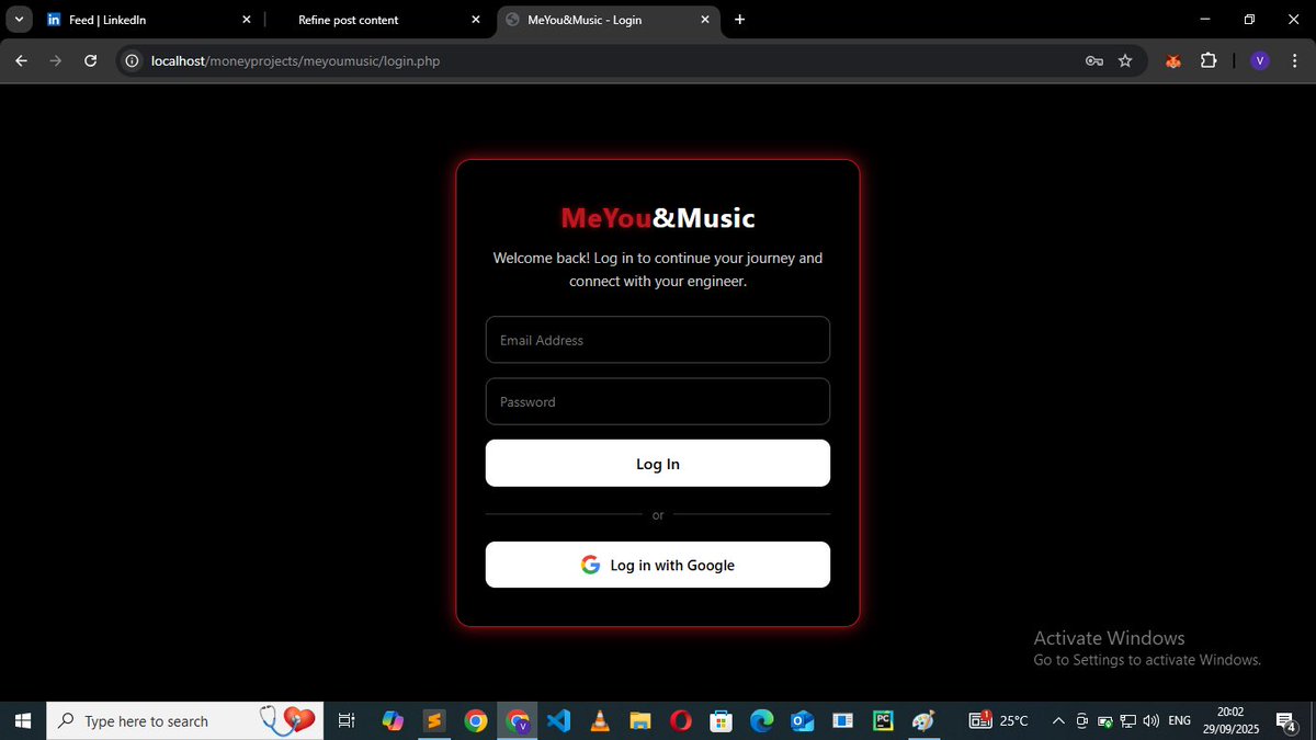 IceTheCoder's tweet image. I’m 16 and I’m building my portfolio through real projects.
Day 2 of MeYou&Music, a platform where artists subscribe for mixing/mastering.
Features:
✅ Signup + login with OTP
💻 HTML / CSS / JS / PHP / SQL / jQuery
Learning by building. More soon.
#TeenDev #CodingJourney