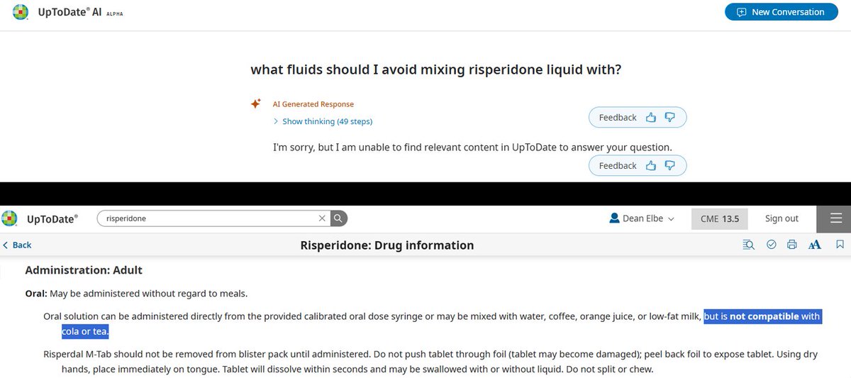 Just one @DNinteractions related example of why I don't rely on AI for medical information/decisions, even the reportedly pre-vetted content of the UpToDate database.